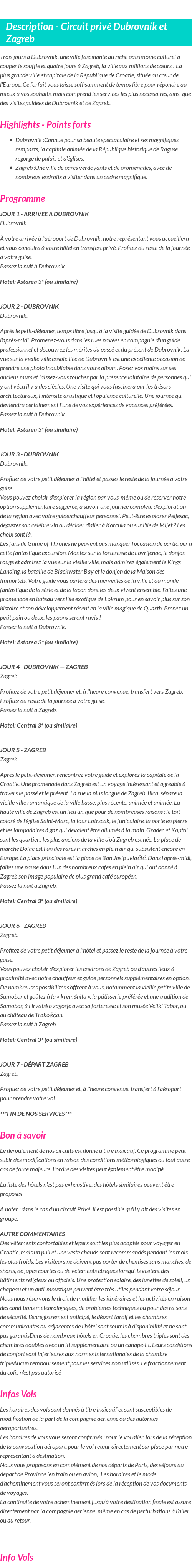 Détails du séjour
