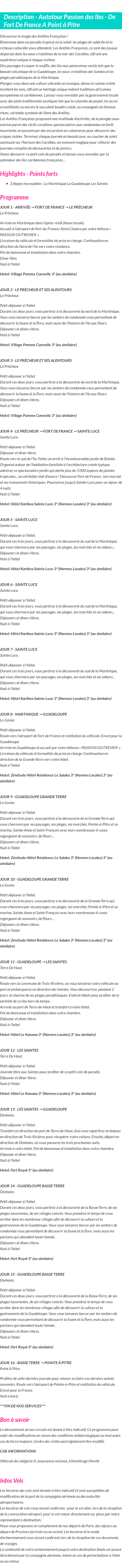 Détails du séjour