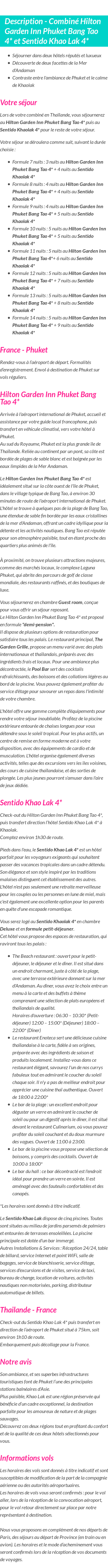 Détails du séjour