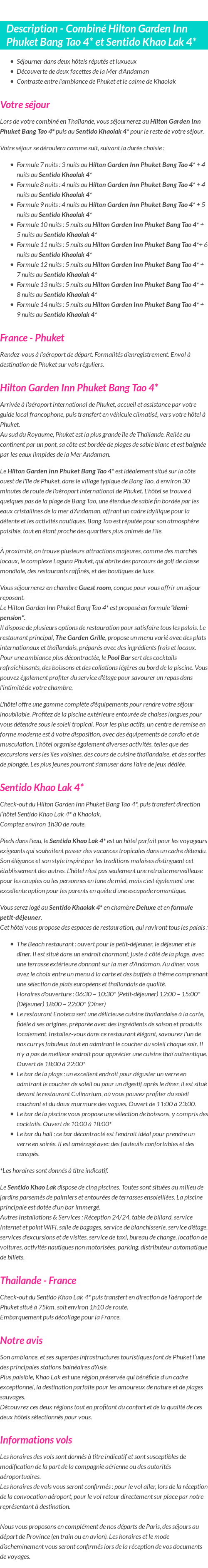 Détails du séjour