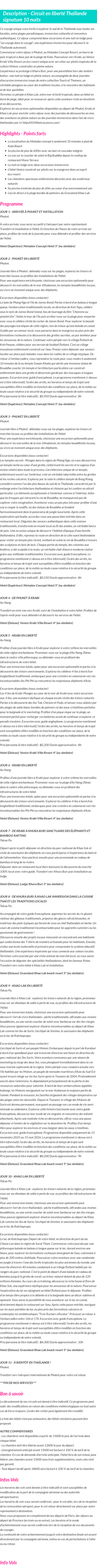 Détails du séjour