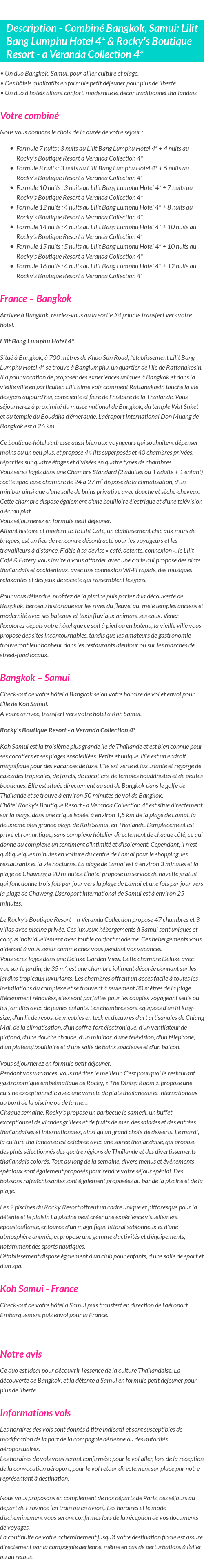 Détails du séjour