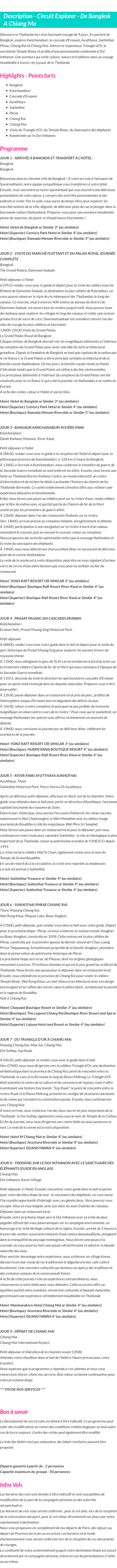 Détails du séjour