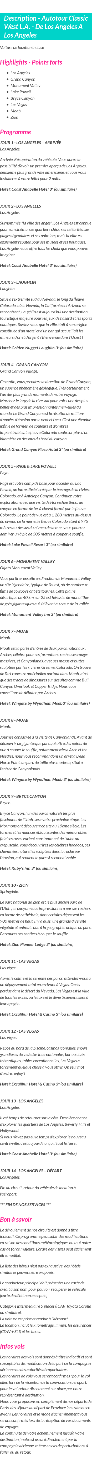 Détails du séjour
