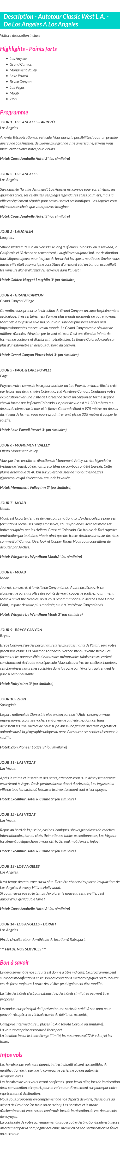 Détails du séjour