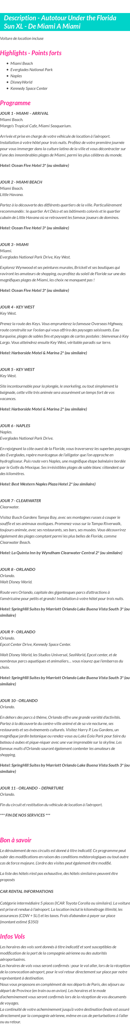 Détails du séjour