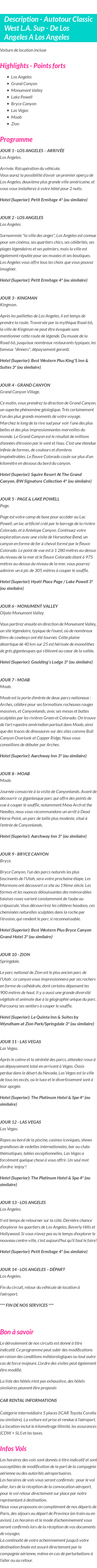 Détails du séjour