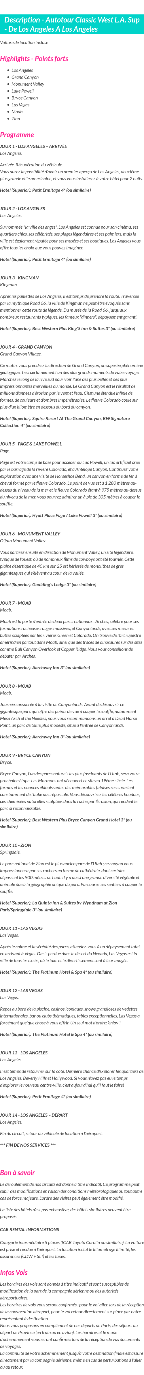 Détails du séjour