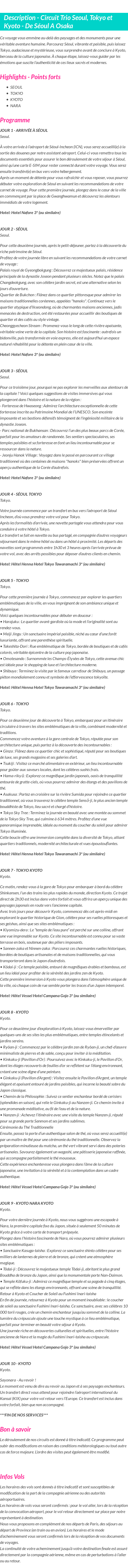 Détails du séjour