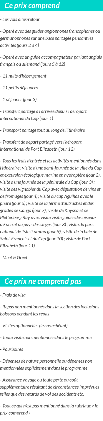 Conditions tarifaires