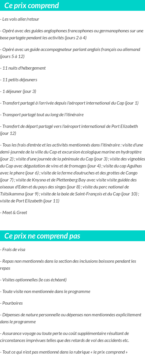 Conditions tarifaires