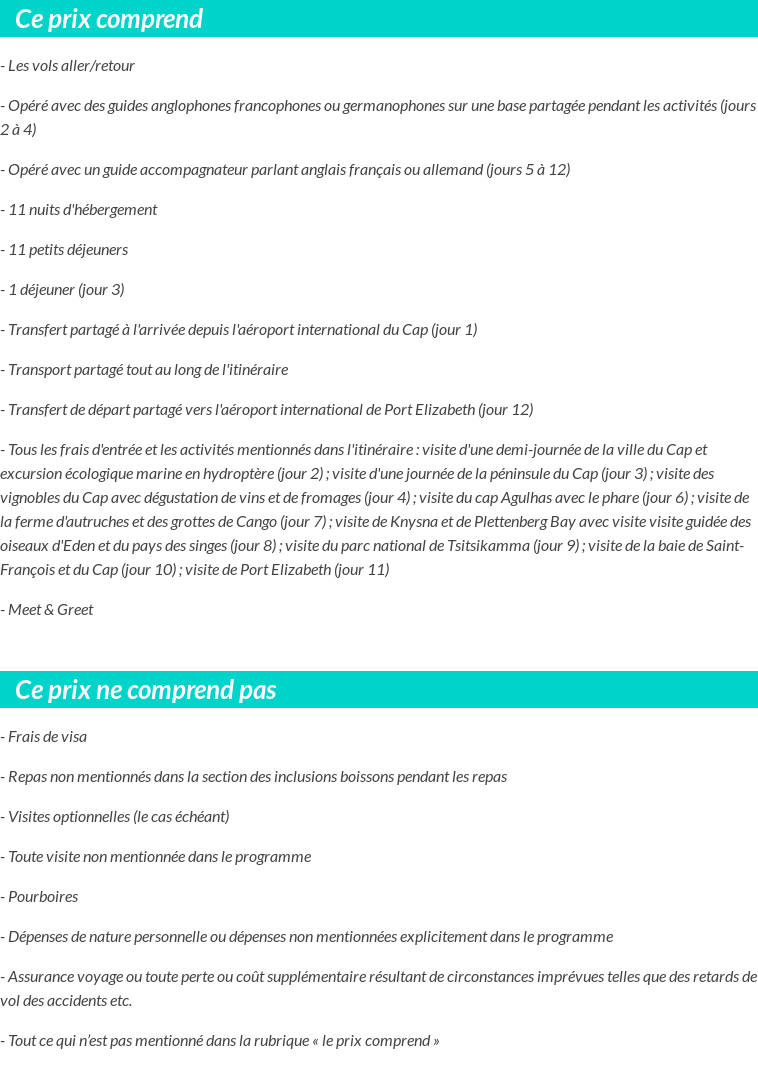 Conditions tarifaires