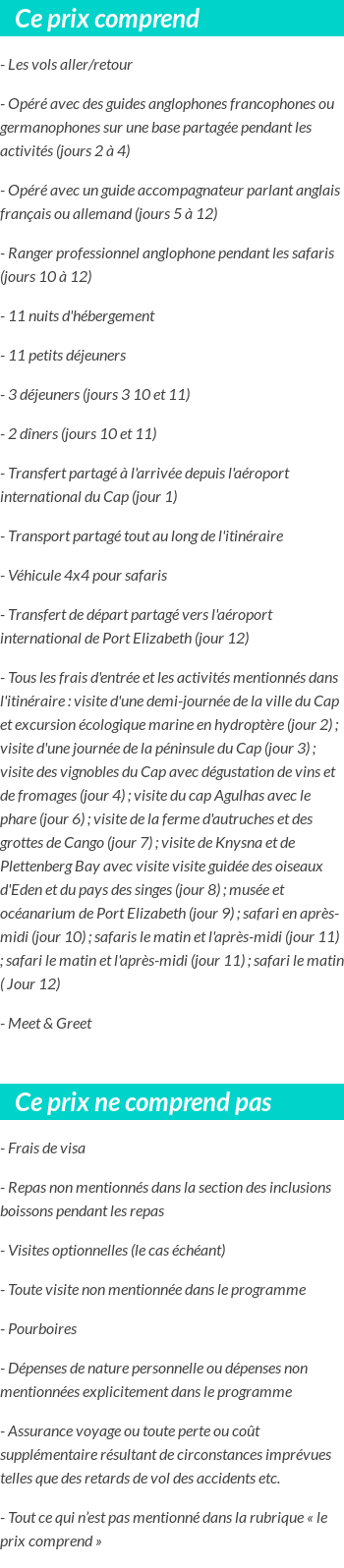 Conditions tarifaires