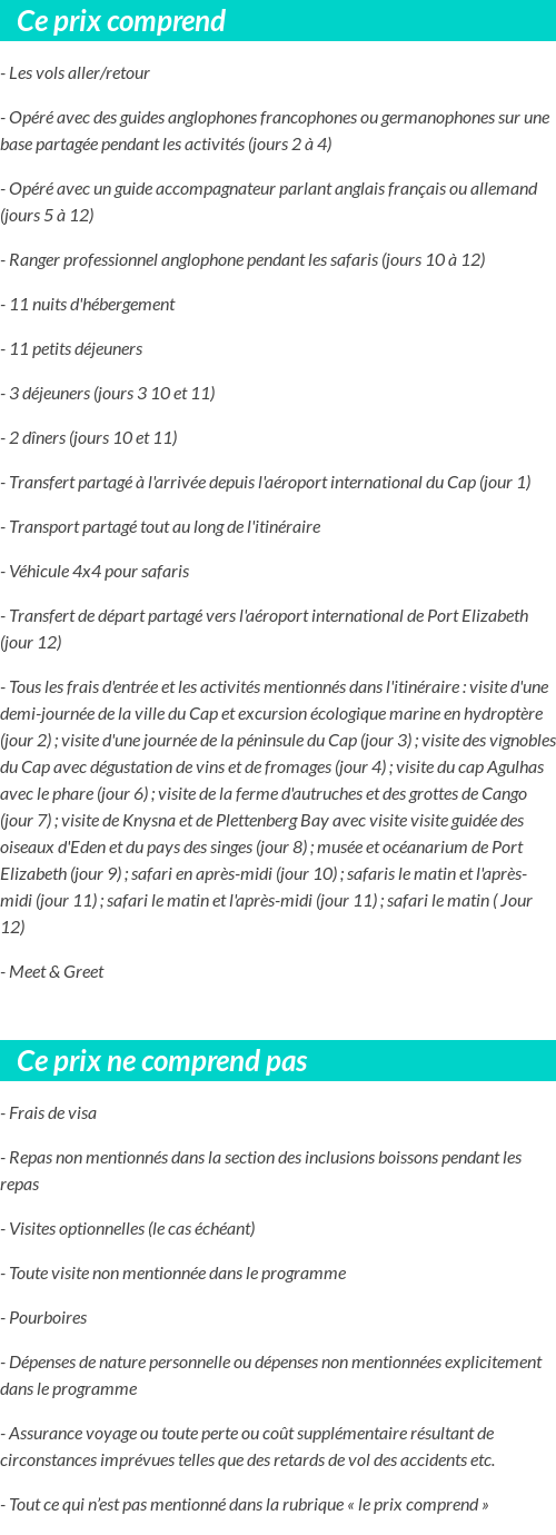 Conditions tarifaires