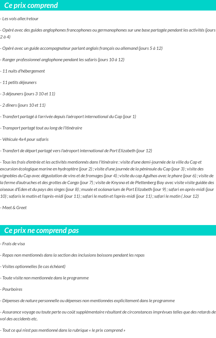 Conditions tarifaires