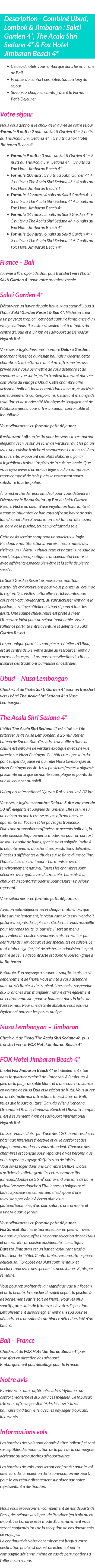 Détails du séjour