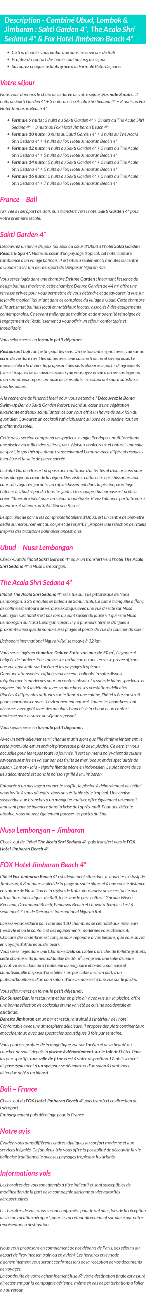 Détails du séjour