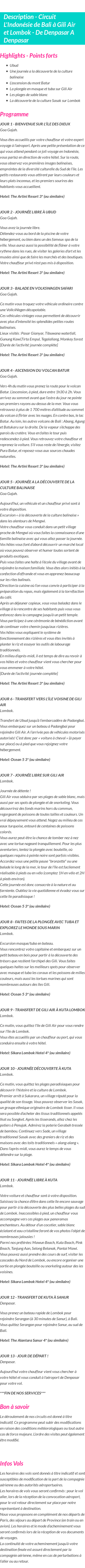 Détails du séjour