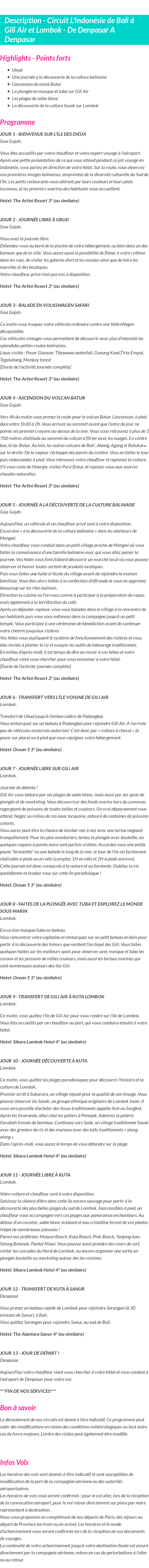 Détails du séjour