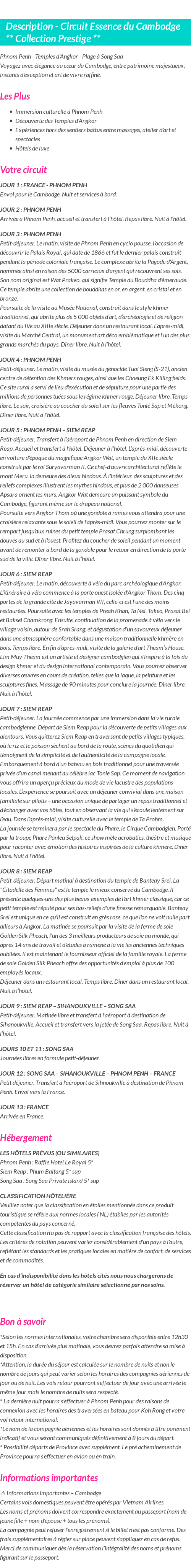 Détails du séjour