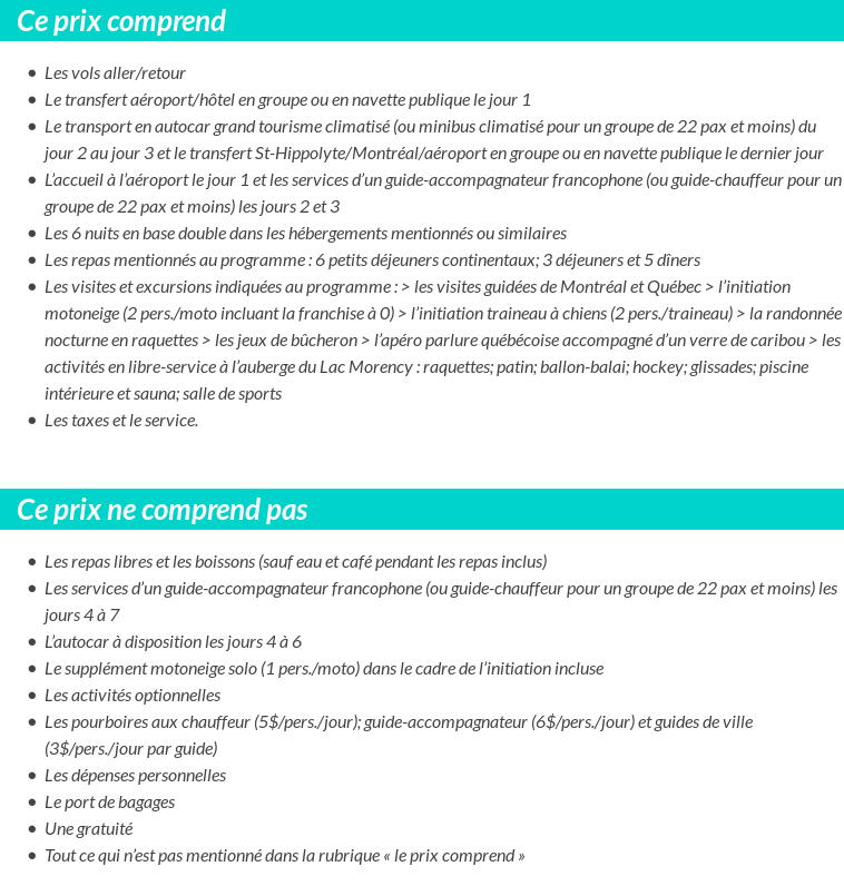 Conditions tarifaires