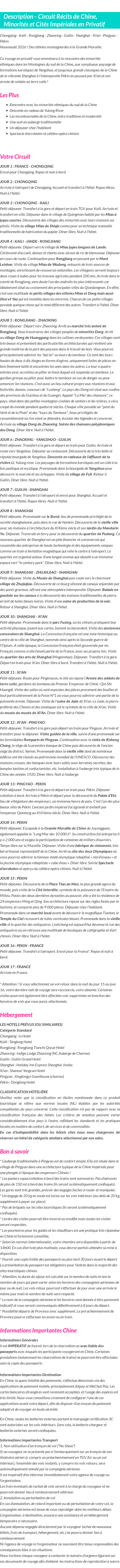 Détails du séjour