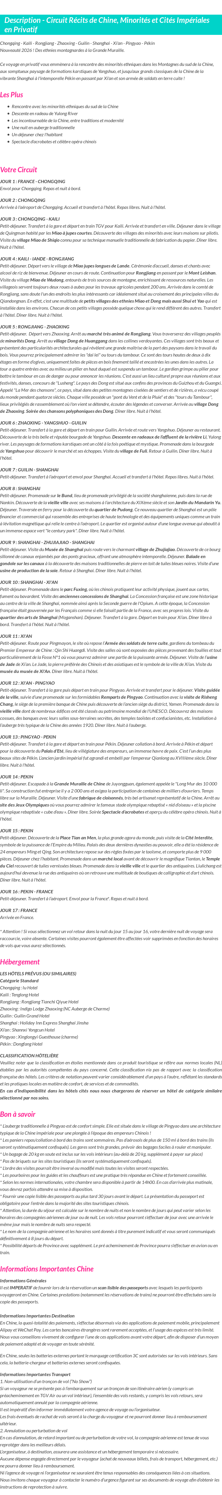 Détails du séjour