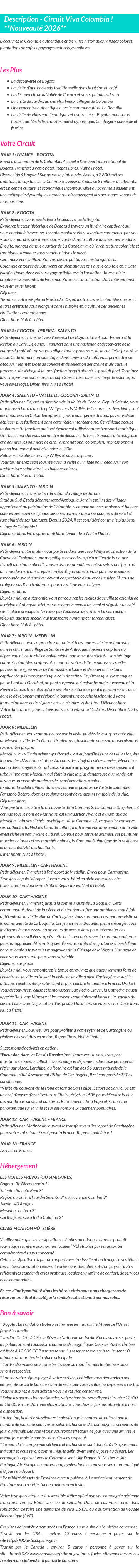 Détails du séjour