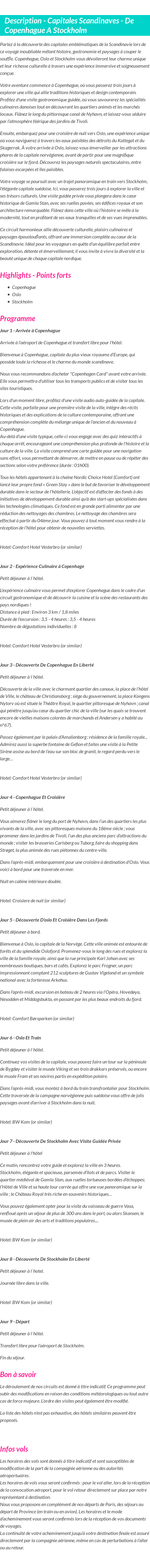 Détails du séjour