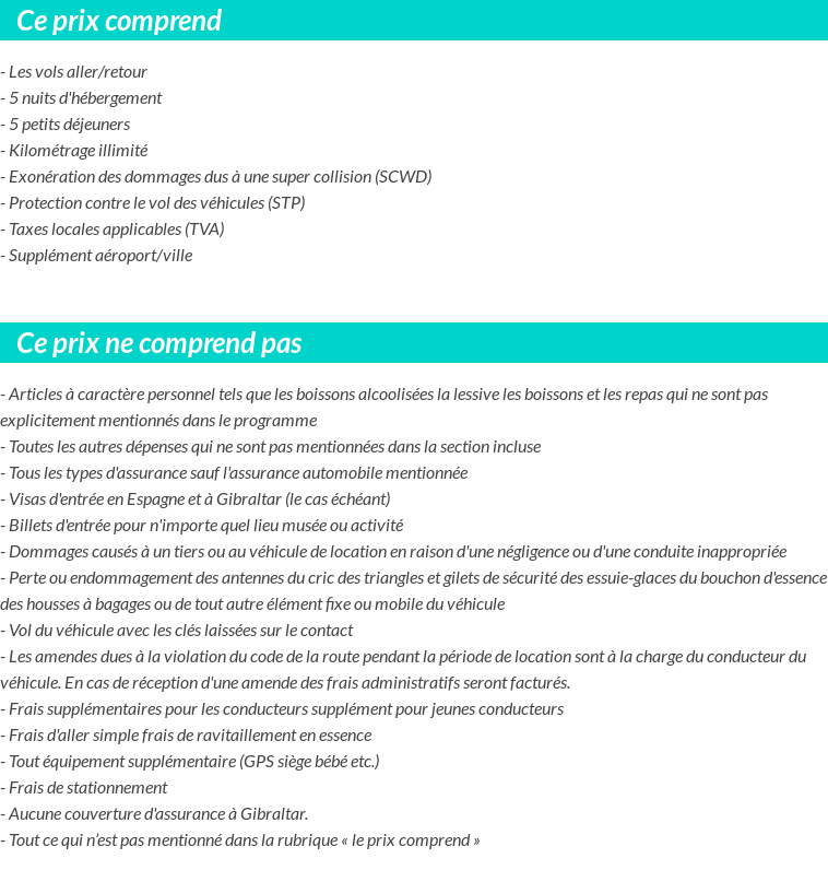 Conditions tarifaires