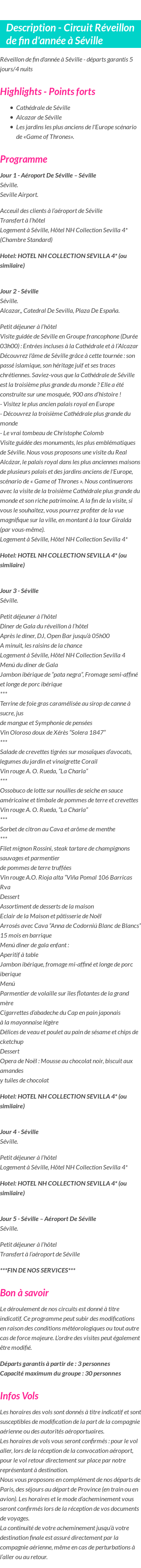 Détails du séjour