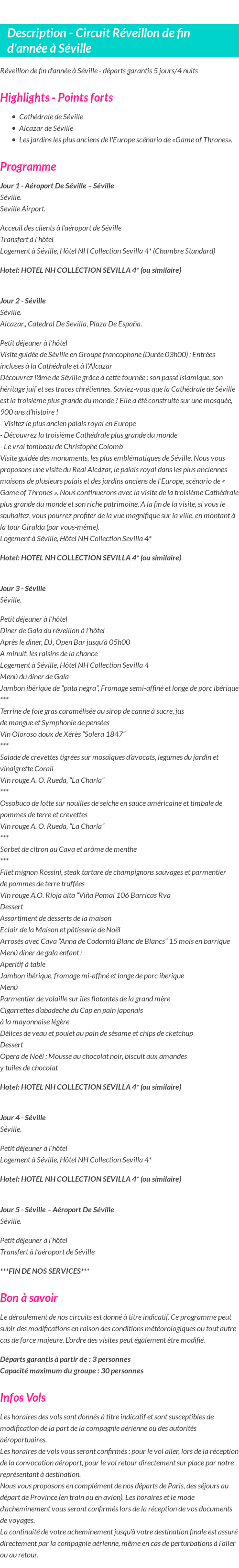 Détails du séjour