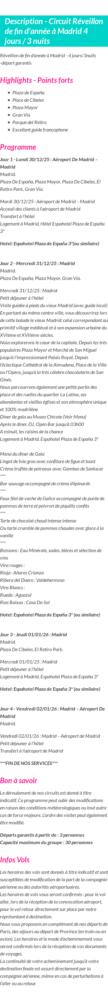 Détails du séjour