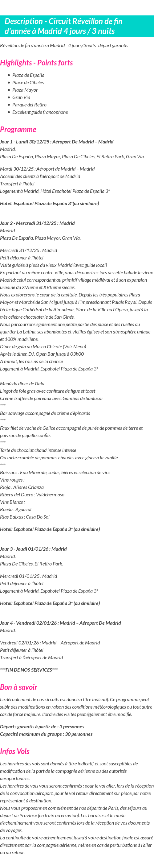 Détails du séjour