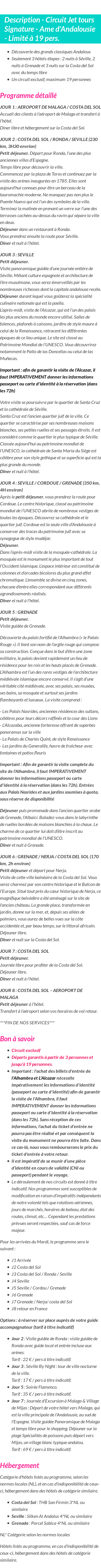 Détails du séjour
