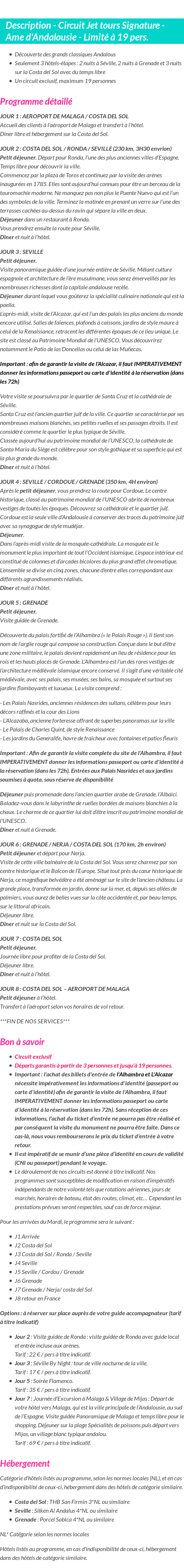Détails du séjour
