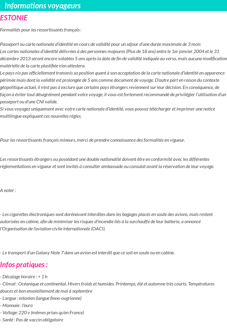 Formalités et infos voyageurs