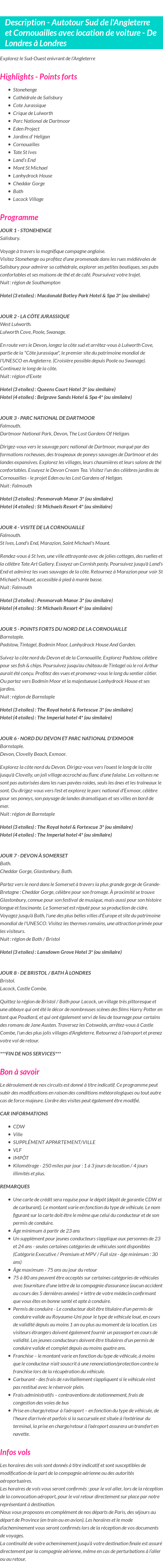 Détails du séjour