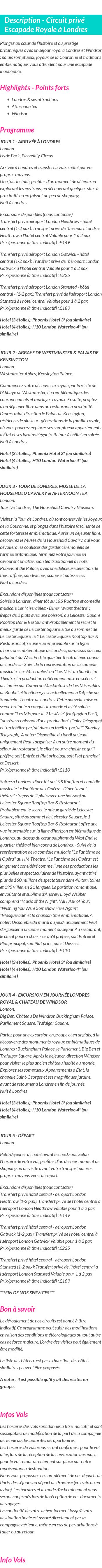 Détails du séjour