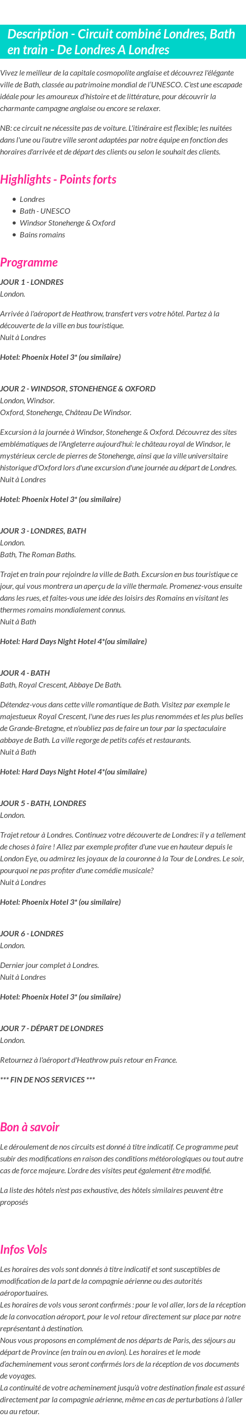 Détails du séjour