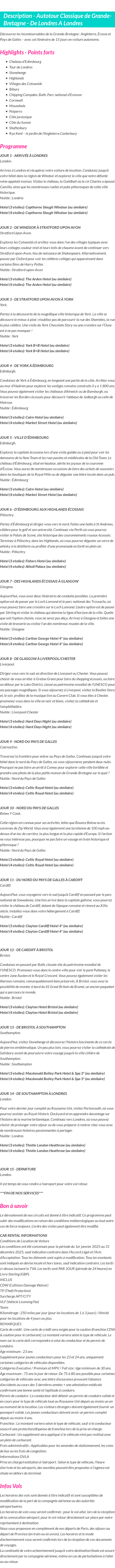 Détails du séjour