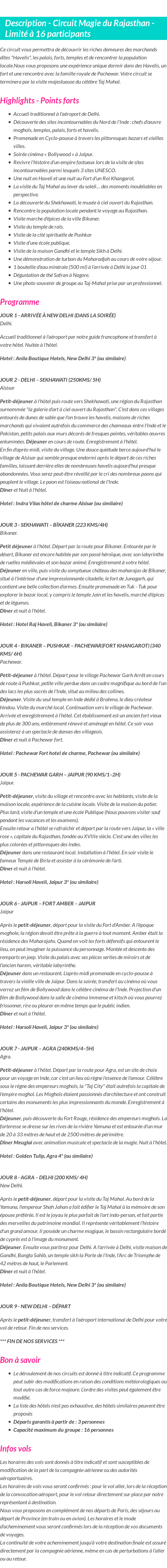 Détails du séjour