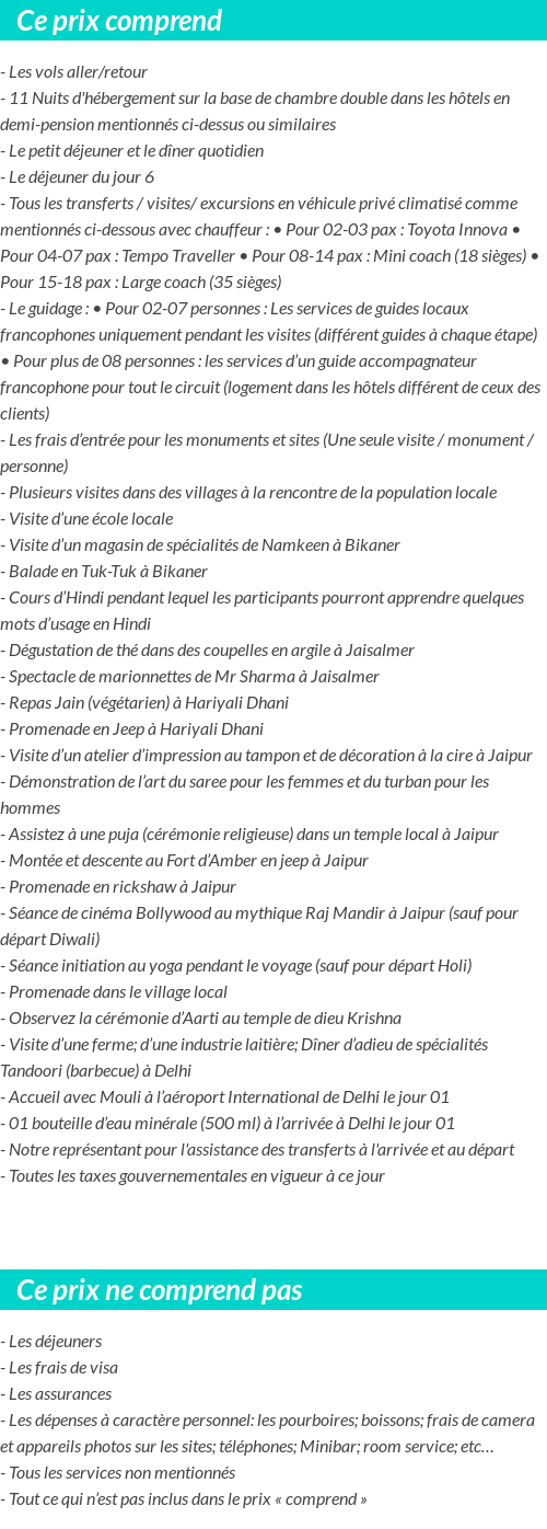 Conditions tarifaires