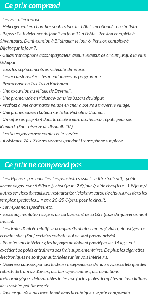 Conditions tarifaires
