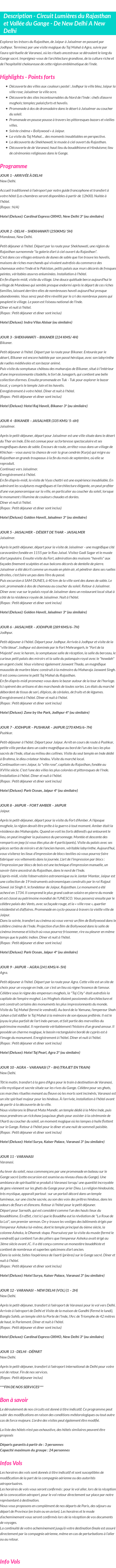 Détails du séjour