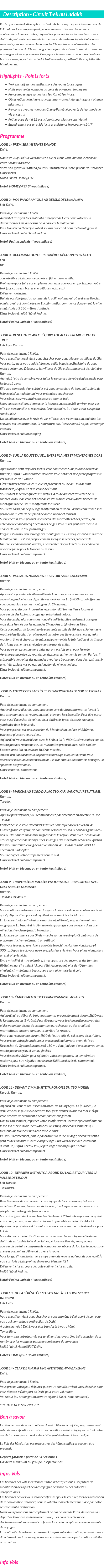Détails du séjour
