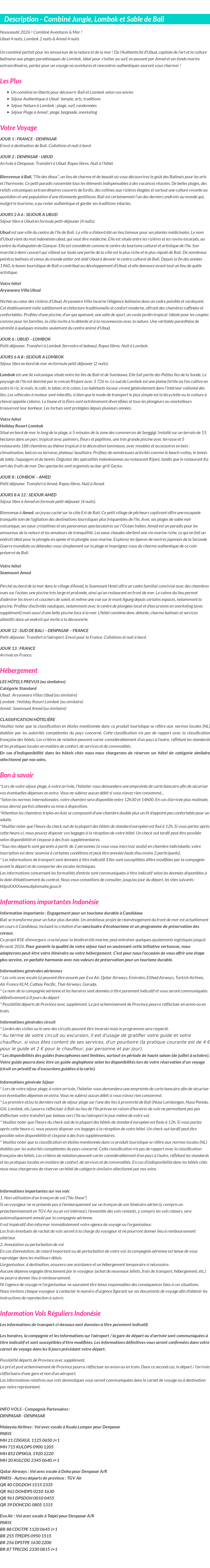 Détails du séjour