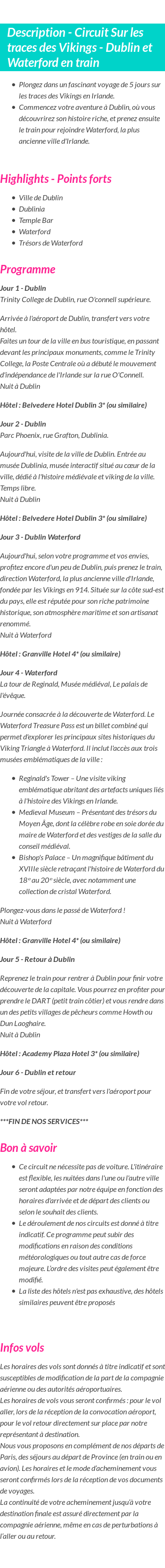 Détails du séjour