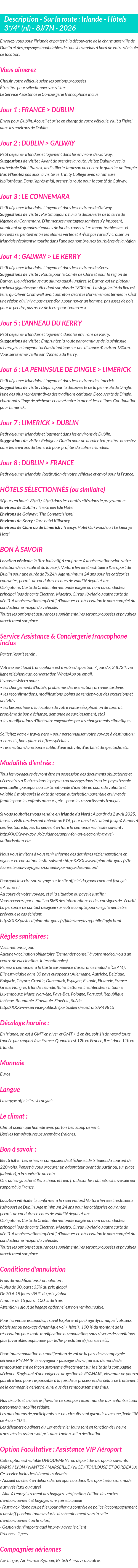 Détails du séjour