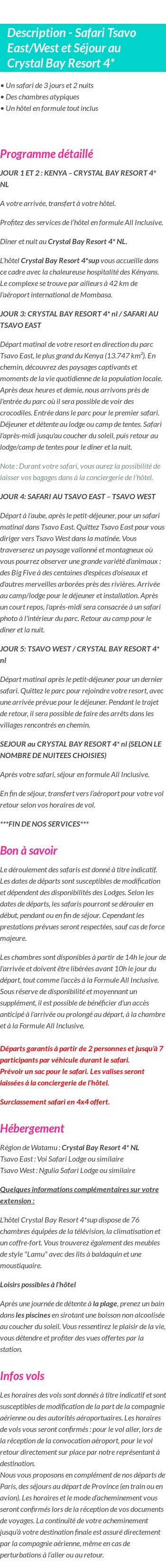 Détails du séjour